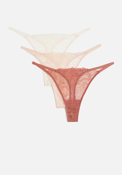 H&M - 3-pack lace thong briefs - pink, white