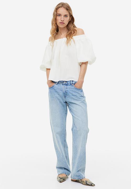 H&M - Puff-sleeved off-the-shoulder blouse - white