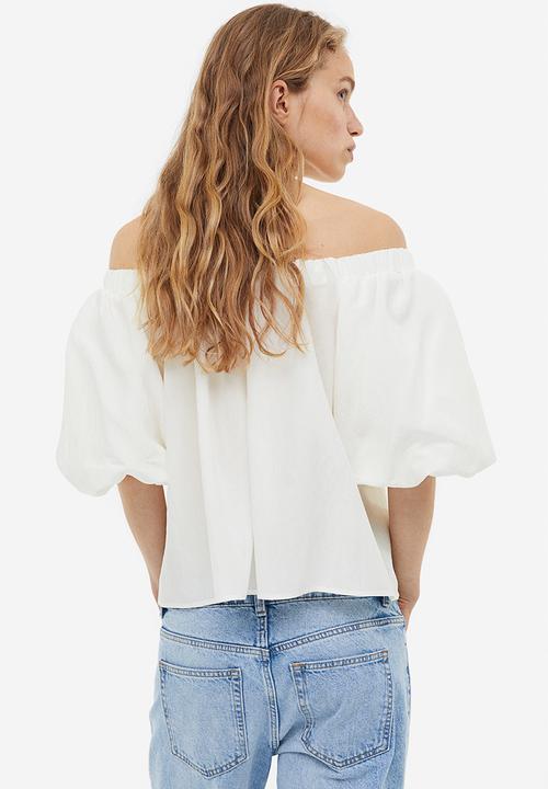 H&M - Puff-sleeved off-the-shoulder blouse - white