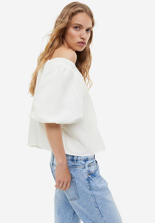 H&M - Puff-sleeved off-the-shoulder blouse - white