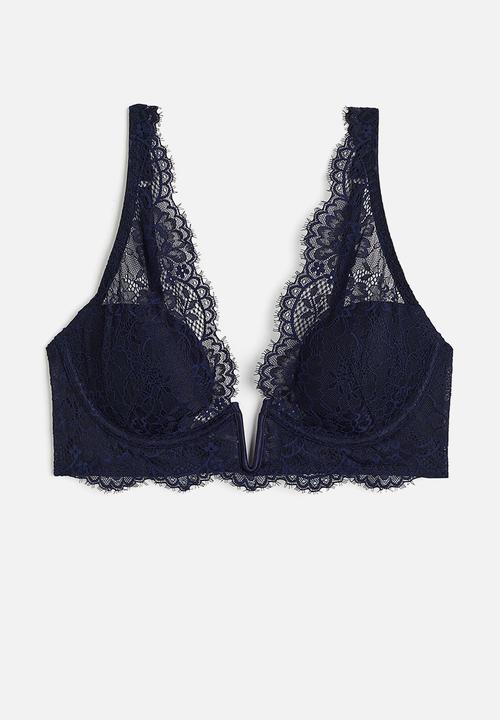 H&M - Padded underwired lace bra - blue