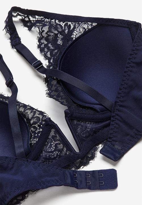 H&M - Padded underwired lace bra - blue