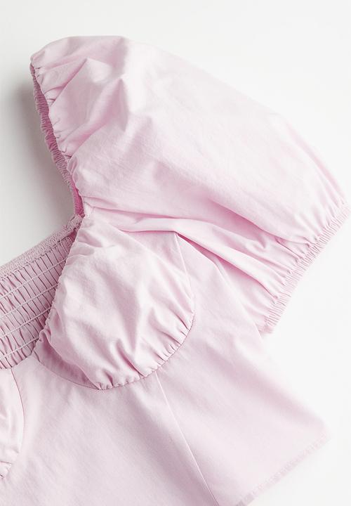 H&M - Puff-sleeved cropped blouse - light pink