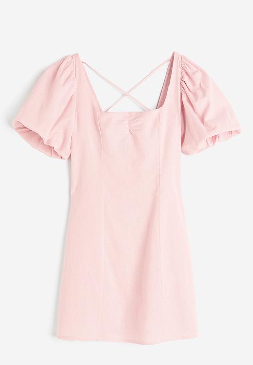 H&M - Puff-sleeved dress - light pink