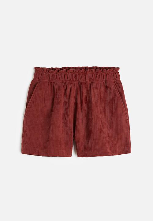 H&M - Crinkled cotton shorts - dark red