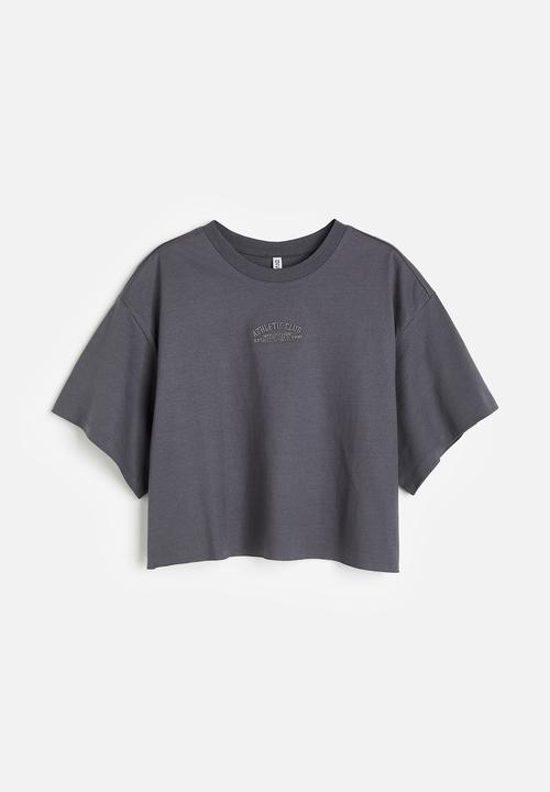 H&M - Boxy-style embroidered t-shirt - dark grey