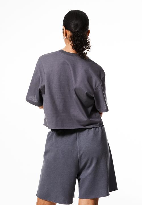 H&M - Boxy-style embroidered t-shirt - dark grey