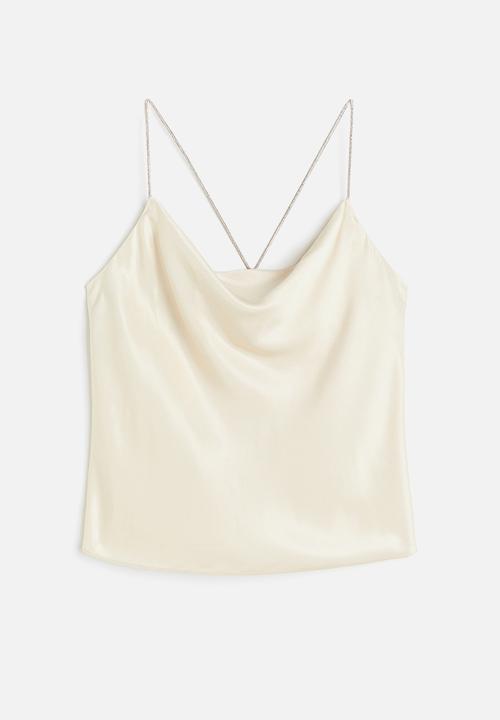 H&M - Rhinestone-strap cami top - light beige