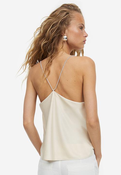 H&M - Rhinestone-strap cami top - light beige