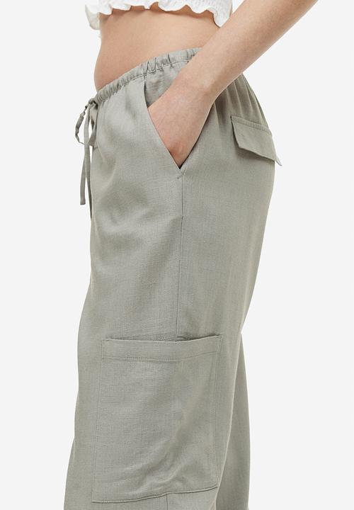 H&M - Wide linen-blend trousers - light khaki green