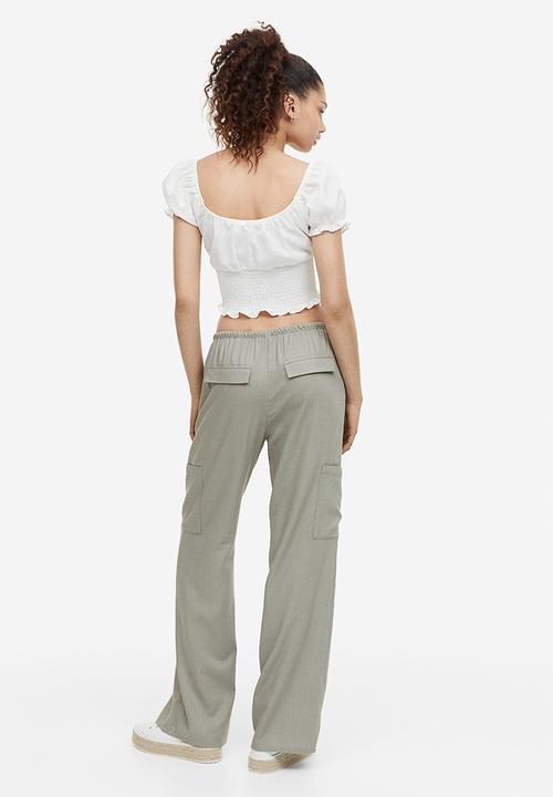 H&M - Wide linen-blend trousers - light khaki green