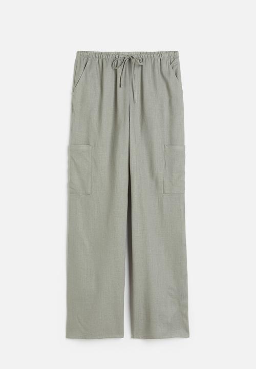 H&M - Wide linen-blend trousers - light khaki green