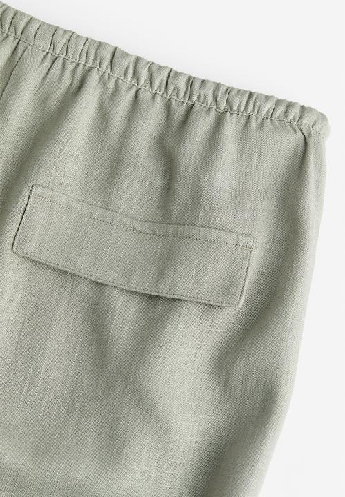H&M - Wide linen-blend trousers - light khaki green