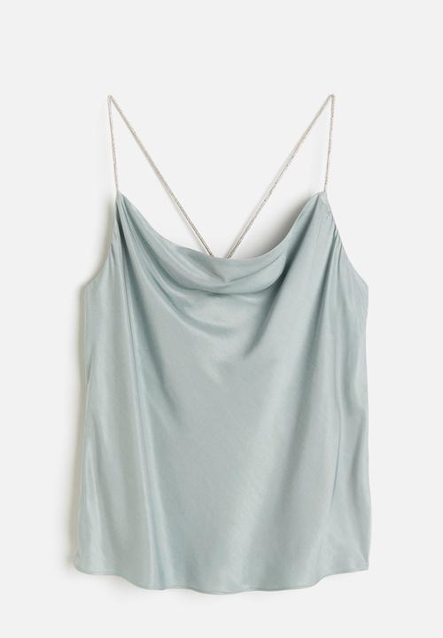 H&M - Rhinestone-strap cami top - blue, grey