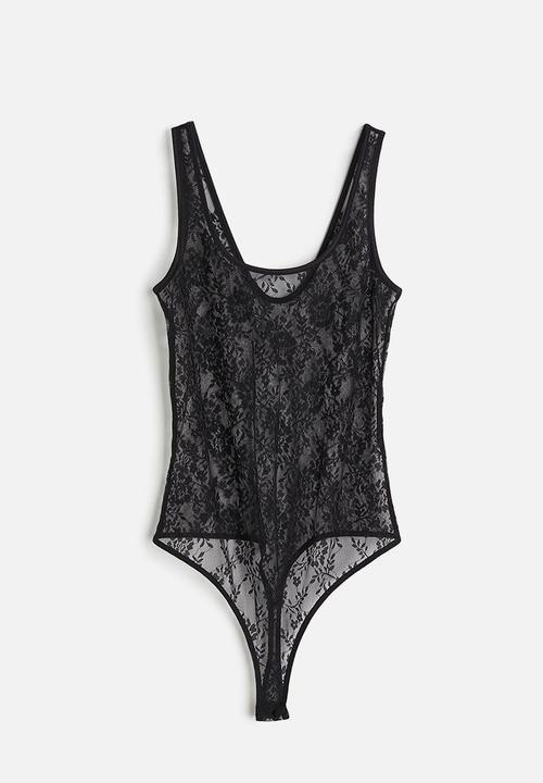H&M - Lace thong body - black
