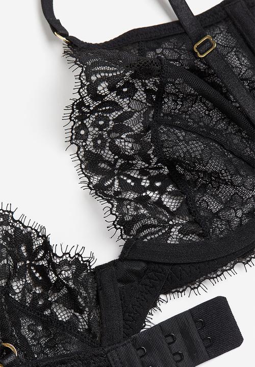 H&M - Non-padded underwired lace bra - black