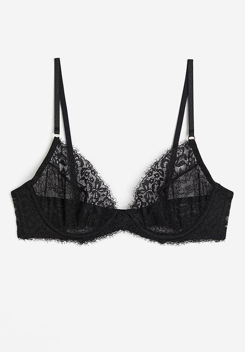 H&M - Non-padded underwired lace bra - black