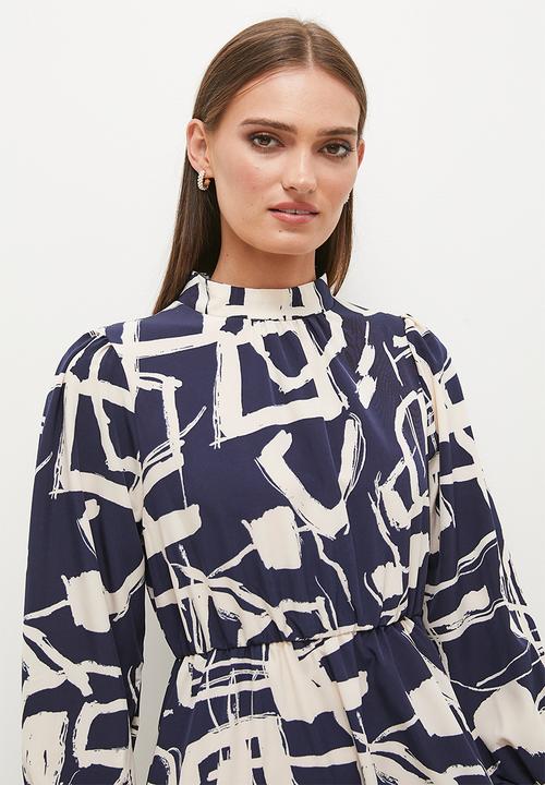 Stella Morgan - Abstract Monotone Printed Dress - Navy
