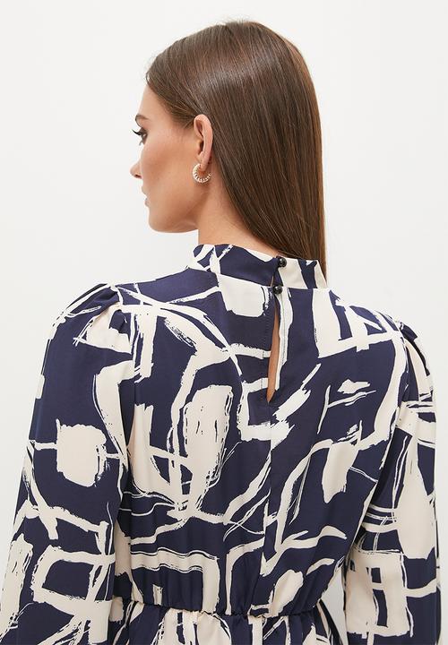 Stella Morgan - Abstract Monotone Printed Dress - Navy