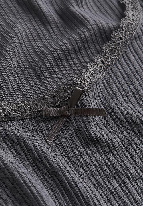 H&M - Lace-trimmed ribbed top - grey