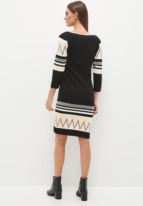 Stella Morgan - Border Colourblock Stripe Dress - Multi Black