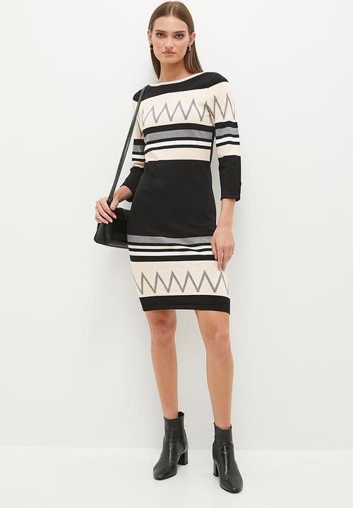 Stella Morgan - Border Colourblock Stripe Dress - Multi Black