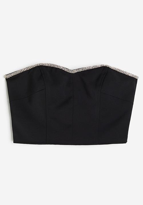 H&M - Rhinestone-trim bustier top - black