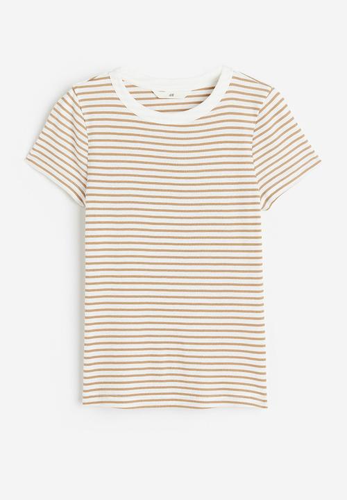H&M - Ribbed modal-blend t-shirt - white/beige striped