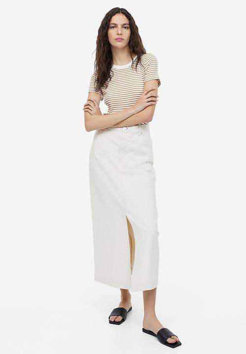 H&M - Ribbed modal-blend t-shirt - white/beige striped