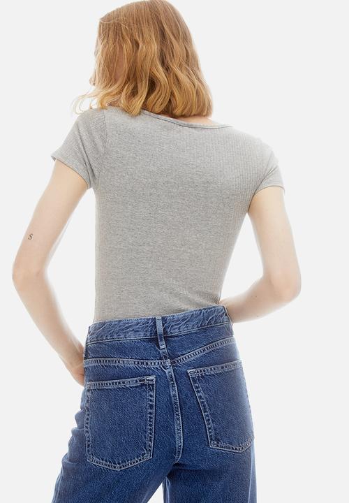 H&M - Ribbed thong body - grey marl