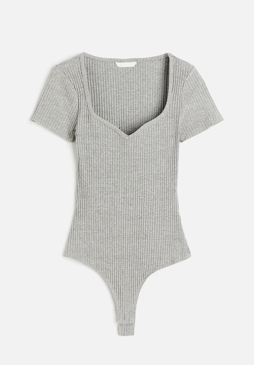H&M - Ribbed thong body - grey marl