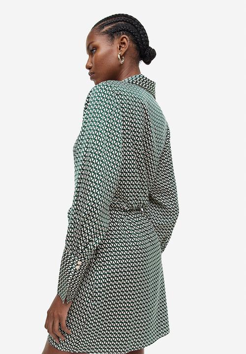 H&M - Satin wrap dress - dark green/patterned