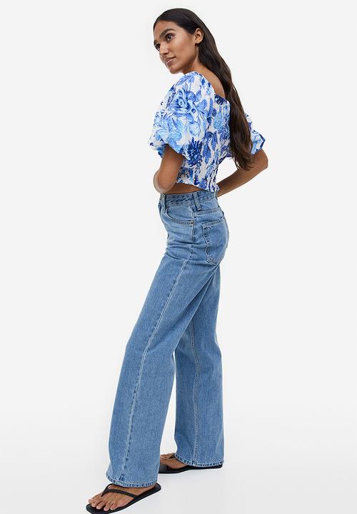H&M - Smocked off-the-shoulder top - white/blue floral