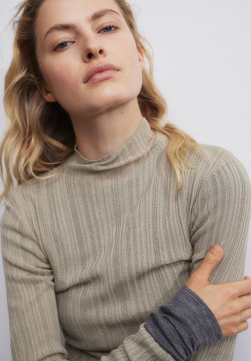 H&M - Sheer rib-knit turtleneck top - beige
