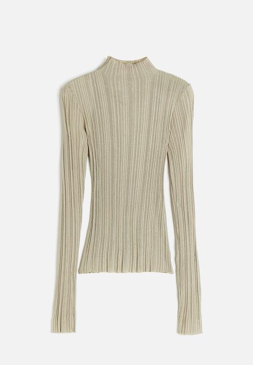 H&M - Sheer rib-knit turtleneck top - beige