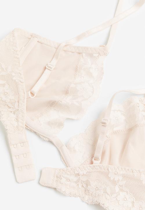 H&M - Non-padded underwired satin and lace bra - beige