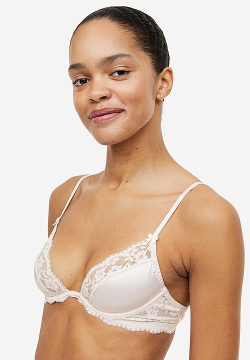 H&M - Non-padded underwired satin and lace bra - beige