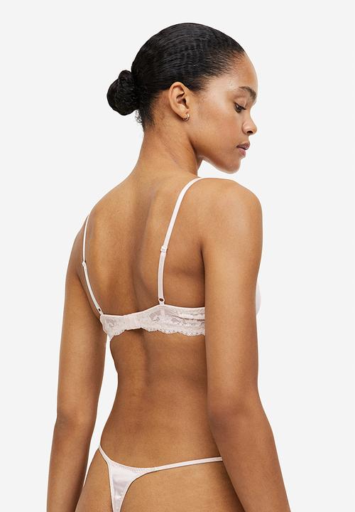 H&M - Non-padded underwired satin and lace bra - beige