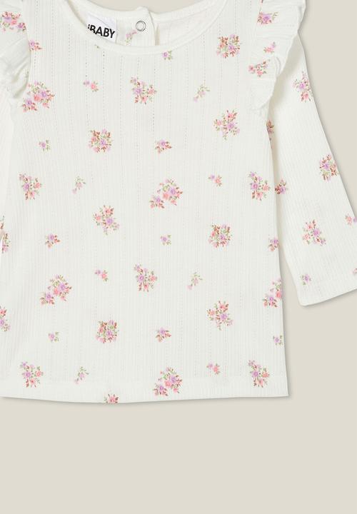 Cotton On - Cindy long sleeve flutter top - vanilla/sally floral
