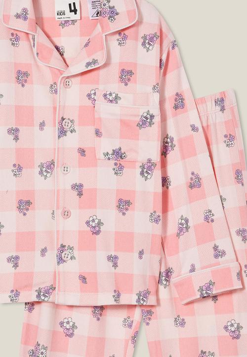Cotton On - Laila long sleeve pyjama set - coral dreams/ava ditsy gingham