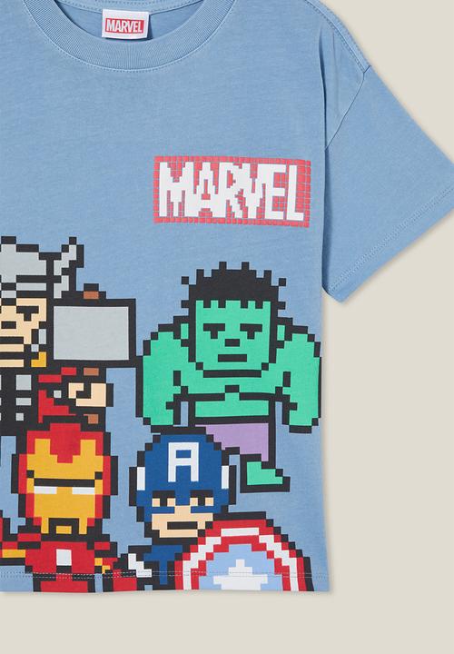 Cotton On - License drop shoulder short sleeve tee - lcn mar dusty blue/marvel group