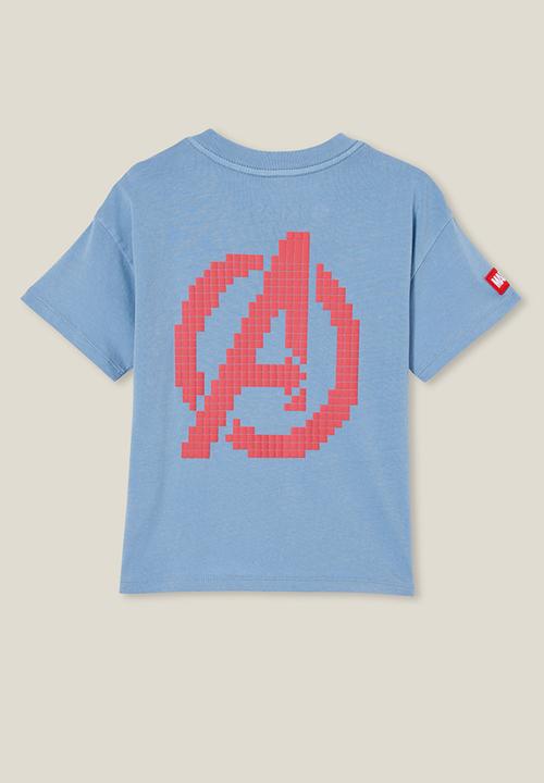 Cotton On - License drop shoulder short sleeve tee - lcn mar dusty blue/marvel group