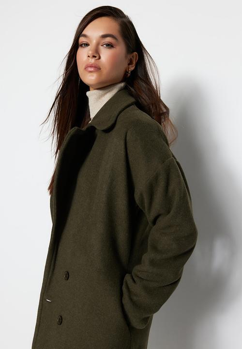 Trendyol - Oversize Wide Cut Long Wool Cashmere Coat - Khaki