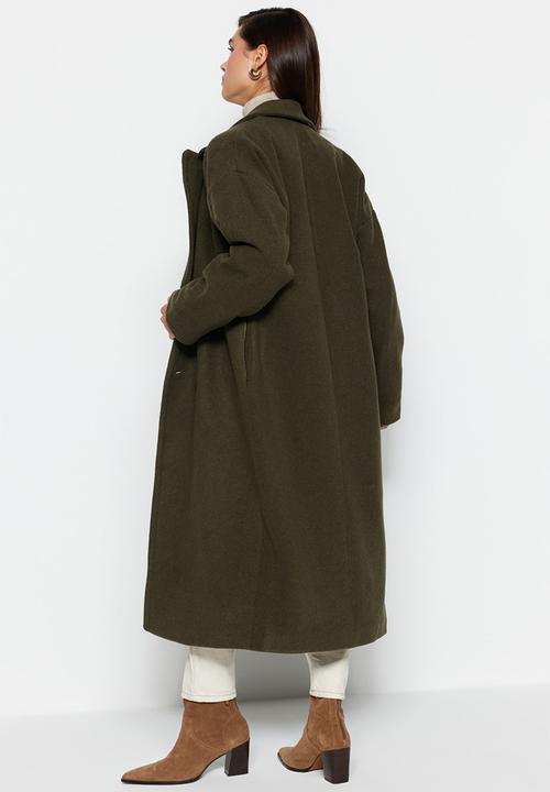 Trendyol - Oversize Wide Cut Long Wool Cashmere Coat - Khaki
