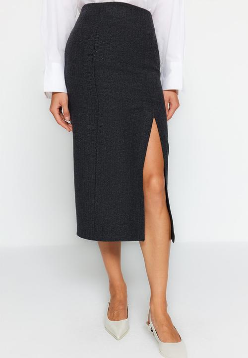 Trendyol - Black Stamp Midi Skirt - Black
