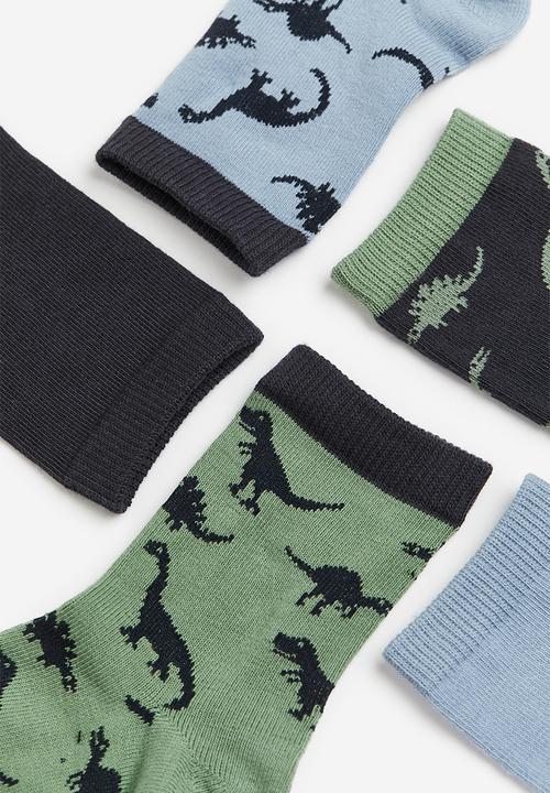 H&M - 7-Pack patterned socks - dusty green dinosaurs 