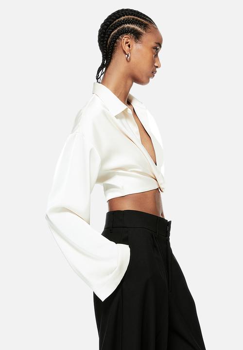 H&M - Cropped satin blouse - beige
