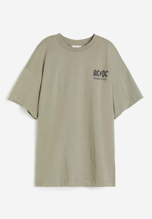 H&M - Long printed T-shirt - Khaki green AC DC