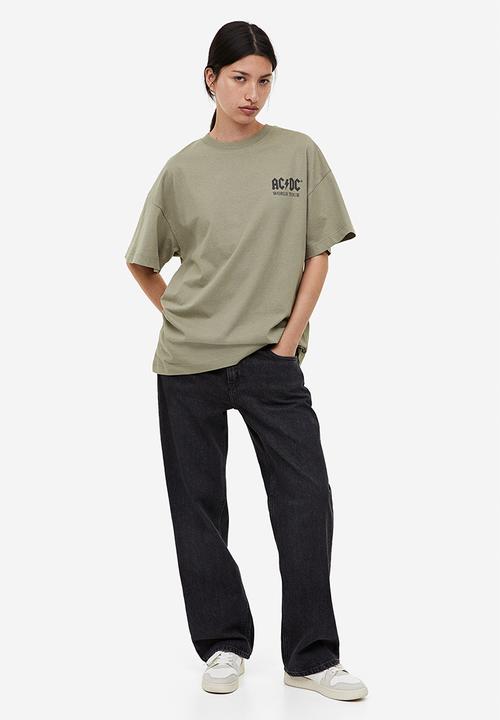 H&M - Long printed T-shirt - Khaki green AC DC