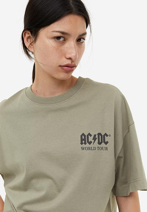 H&M - Long printed T-shirt - Khaki green AC DC